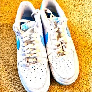 Nike Air Force 1 White and Blue Sneakers